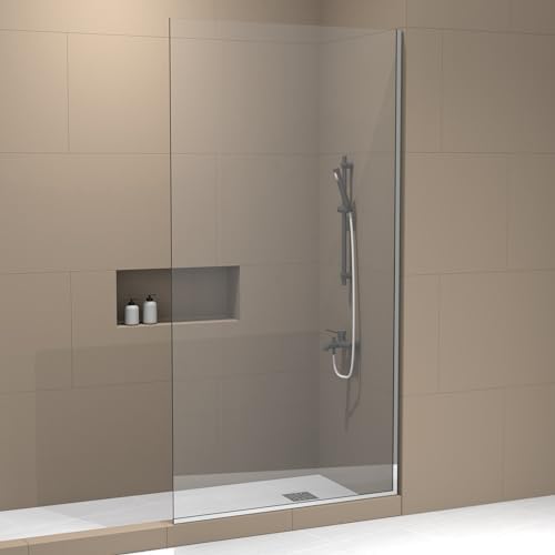 Royalty Fixed Shower Screen - 36" x 78" Frameless 3/8" Clear Tempered Glass Panel with Hardware - Easy Clean Smart Guard Coating - Minimalist Modern Design for Bathroom - Brushed Gold