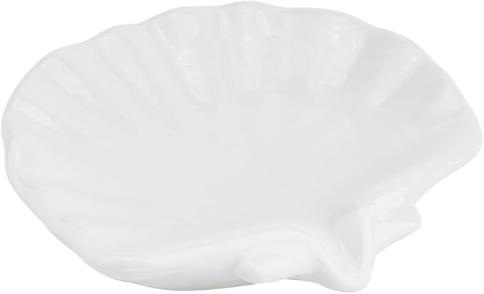 Ceramic Soap Holder, Sea-Shell Soap Tray with Self Draining, Soap Tray for Sink Washroom Bathroom Shower, Small Cute and Elegant Holder with Glaze, Easy Cleaning (White)