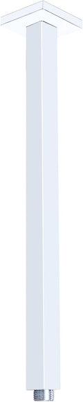 Chrome Shower Arm with Flange and Teflon Tape for High Ceiling or Fixed Rain Showerhead, Universal Connection 16-inch Square Straight Shower Head Extender Extension Pipe, 304 Stainless Steel