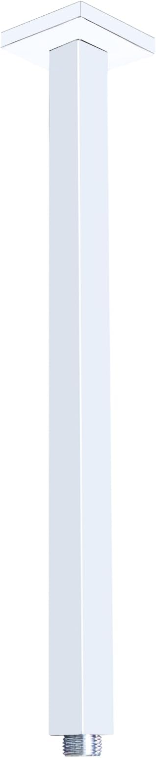Chrome Shower Arm with Flange and Teflon Tape for High Ceiling or Fixed Rain Showerhead, Universal Connection 16-inch Square Straight Shower Head Extender Extension Pipe, 304 Stainless Steel