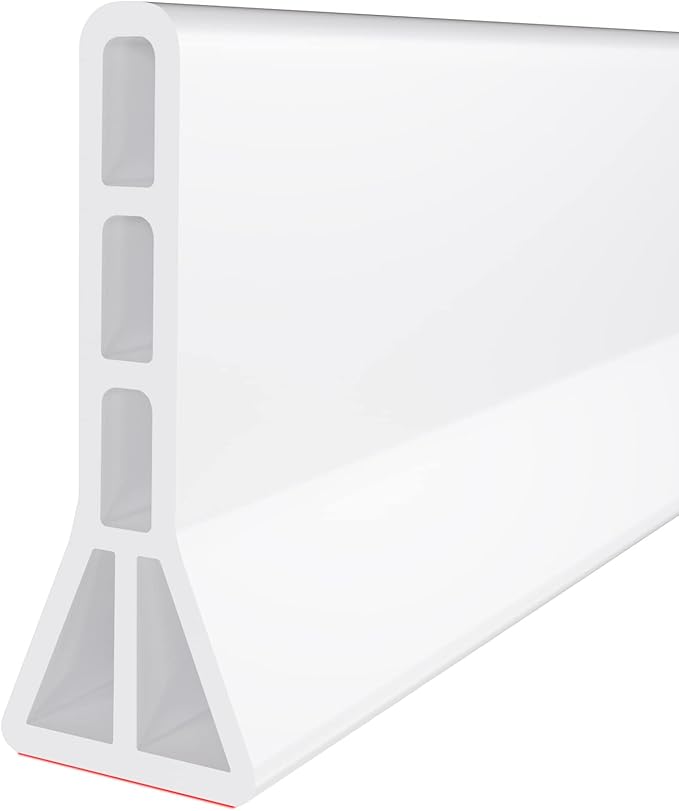 3" High Shower Threshold Water Dam 118 IN Collapsible Shower Water Splash Guard for Curbless Shower Threshold Barrier Water Stopper for Wet and Dry Separation Bathroom and Kitchen (White)