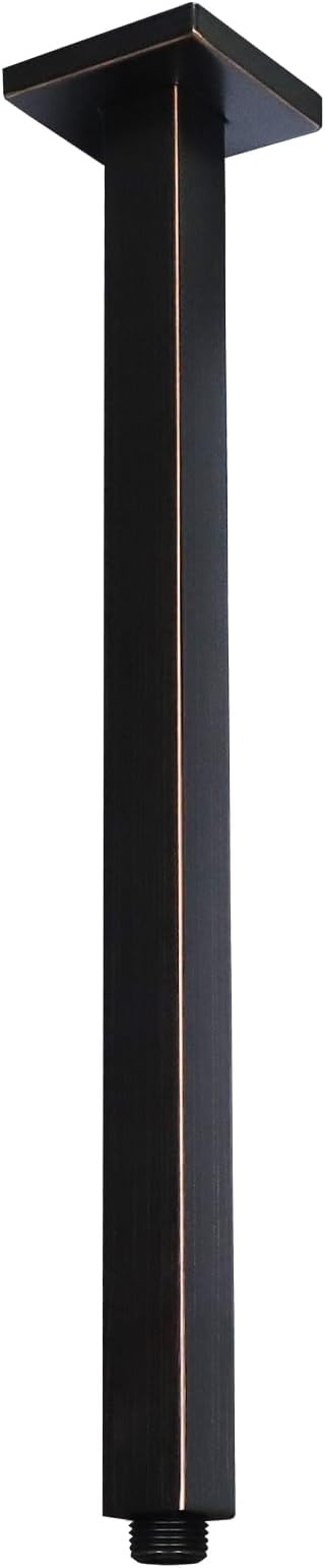 Oil Rubbed Bronze Shower Arm with Flange and Teflon Tape for High Ceiling Fixed Rain Showerhead, Universal Connection 16-inch Square Straight Shower Head Extender Extension Pipe, 304 Stainless Steel