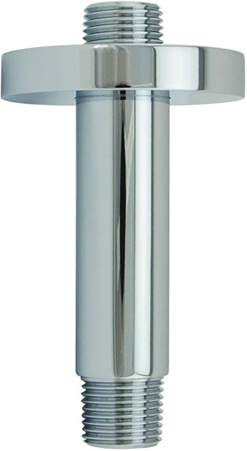 Aquaiaw Shower Arm and O-Ring Flange, 3 inch, Solid Brass, Round, Both Soldered 1/2 NPT Tapered Threads, Straight Shower Arm Extension, Ceiling Shower Head Arm for Rainfall Shower (Polished Chrome)
