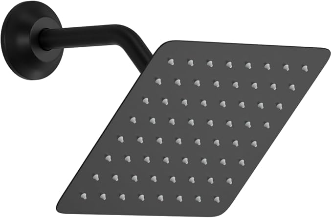 AYIVG Square 304 Stainless Steel 8 Inch Wall Mount Rain Shower head With Shower Arm And flange (Matte Black)
