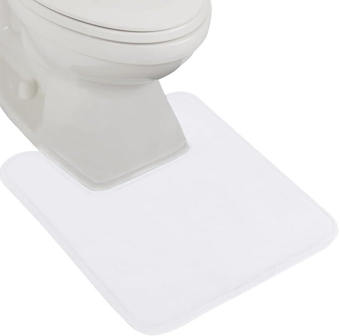 GORILLA GRIP Thick Memory Foam Toilet Rug for Bathroom, Square Shaped Washable, Soft Absorbent Velvet Topside Floor Mats, Machine Wash, Cushioned Luxury Rugs for Bath Room, 22.5x19.5, White