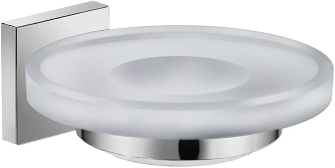 Pemberly Row Modern Soap Dish Tray Wall Mount in Clear Glass Brushed Nickel