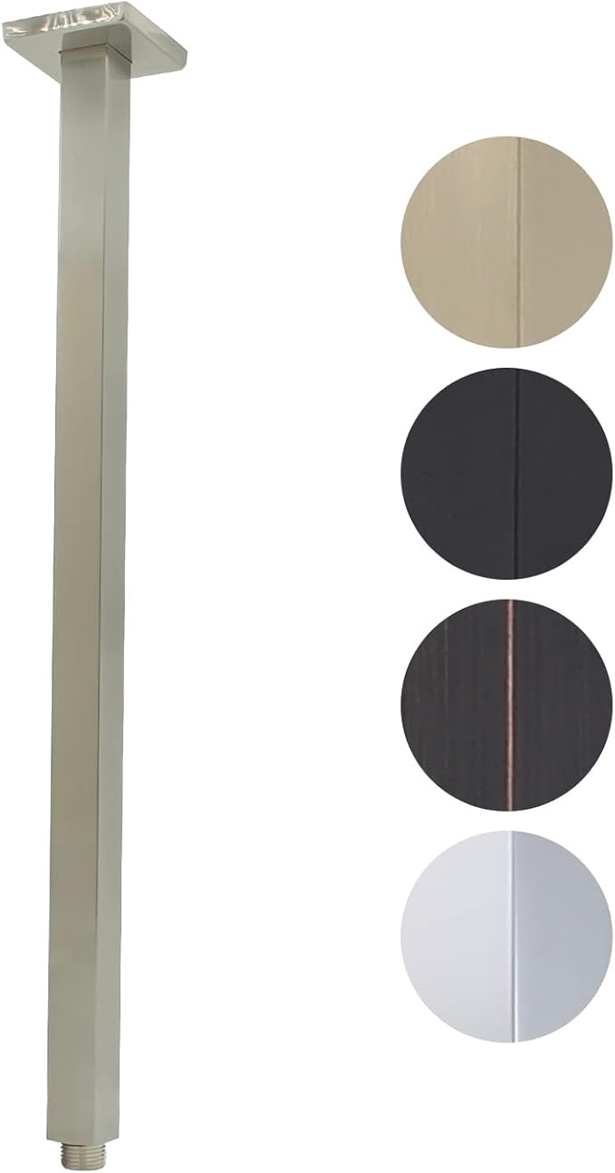 Shower Arm with Flange 24 Inches Ceiling Mount Square Straight Extender Extension Pipe Replacement, Extra Long Shower Arm For Fixed Rain Shower Head or High Ceiling, Brushed Nickel