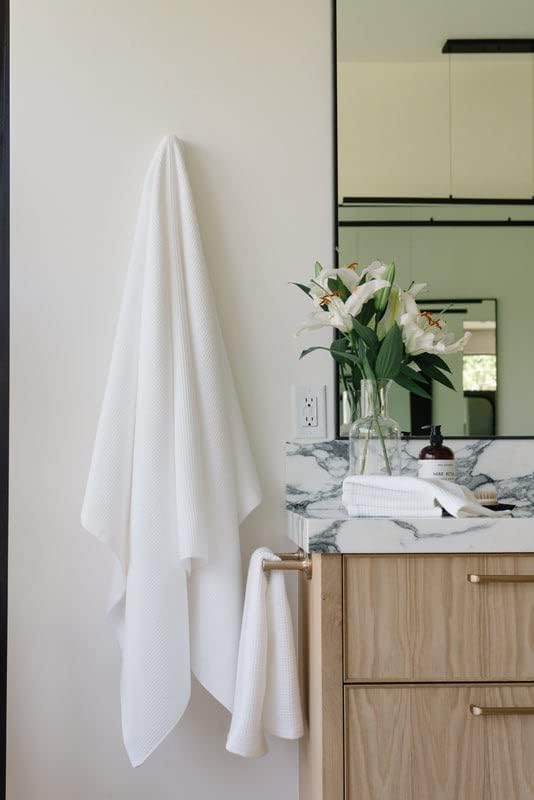 Cozy Earth Waffle Bath Towels - 60% Cotton 40% Viscose from Bamboo Bath Towels 30 x 58 Inches - Soft & Absorbent Terry, Reversible Mini Textured Waffle & Weave Pattern - 2 Pack
