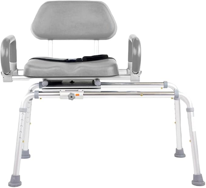 Carousel Sliding Shower Chair Transfer Bench with Swivel Seat, Premium Padded Bath, with Pivoting Arms, Adjustable Space Saving Design for Tubs, Shower, for Handicap & Seniors, Gray