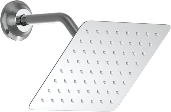 AYIVG Square 304 Stainless Steel 8 Inch Wall Mount Rain Shower head With Shower Arm And flange (Chrome)