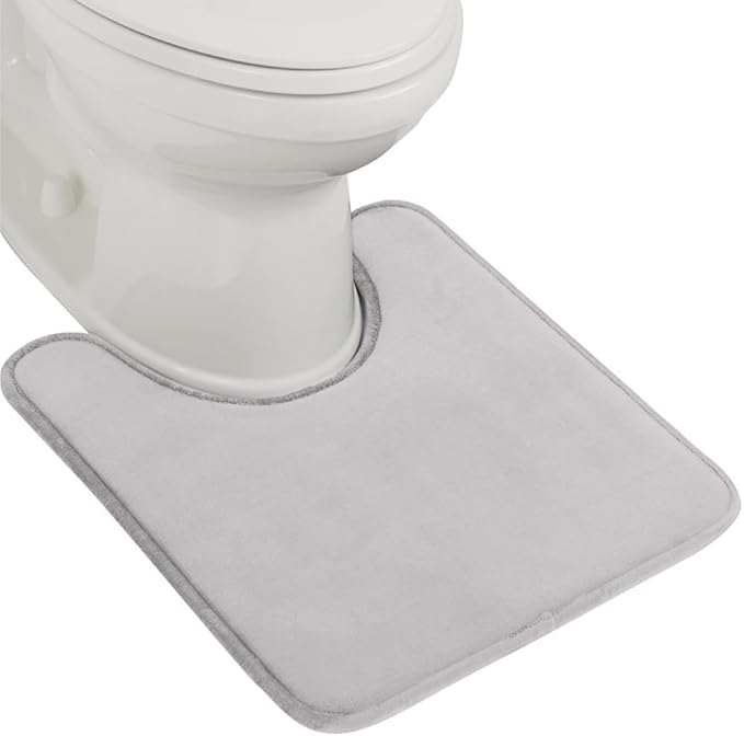 GORILLA GRIP Thick Memory Foam Toilet Rug for Bathroom, U Shaped Washable, Soft Absorbent Velvet Topside Floor Mats, Machine Wash, Cushioned Luxury Rugs for Bath Room, 22.5 x 19.5 Light Gray