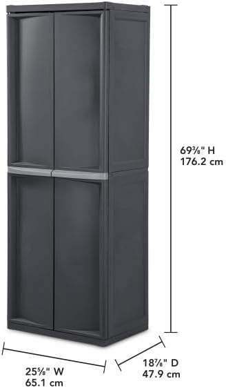 Sterilite 4 Shelf Cabinet, Lockable Utility Storage w/ Adjustable Shelves, Gray - Plastic Shelving Unit for Organizing Garage, Pantry, Basement, Laundry Room or Mudroom