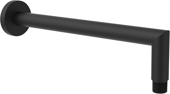 Aquaiaw Shower Arm and O-Ring Flange, 12 inch, Solid Brass, Soldered 90 Degree, Both Soldered 1/2 NPT Tapered Threads, Round, Wall Shower Extension, Rain Shower Head Extension Arm (Matte Black)