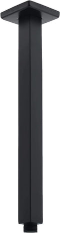 Ceiling Mount Shower Arm with Flange 20 Inches Square Straight Extender Extension Pipe Replacement, Long Shower Arm For Fixed Rain Shower Head or High Ceiling,Matte Black