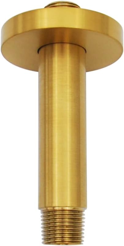 Aquaiaw Shower Arm and O-Ring Flange, 3 inch, Solid Brass, Round, Both Soldered 1/2 NPT Tapered Threads, Straight Shower Arm Extension, Ceiling Shower Head Arm for Rainfall Shower (Brushed Gold)