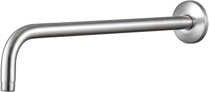 OFFO Shower Arm with Flange, 16 in Brushed Nickel Wall Mount Replacement Angle Shower Head Arm Wall-Mounted For Fixed Shower Head & Handheld Showerhead