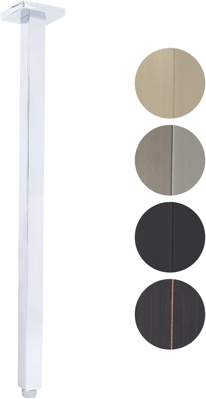 Shower Arm with Flange 24 Inches Ceiling Mount Square Straight Extender Extension Pipe Replacement, Extra Long Shower Arm For Fixed Rain Shower Head or High Ceiling, NPT 1/2 to G1/2, Chrome