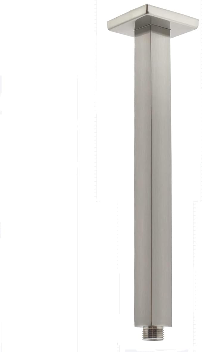 Ceiling Mount Shower Arm with Flange 20 Inches Square Straight Extender Extension Pipe Replacement, Long Shower Arm For Fixed Rain Shower Head or High Ceiling,Brushed Nickel