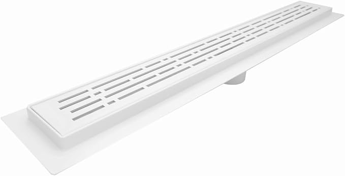SereneDrains 304 Stainless Steel Linear Shower Drain 36 Inch Matte White Shower Drain Kit Broken Lane for Tile Floor Long Hair Catcher Strainer Grate Cover Bathroom (Matte White, 35 Inch)