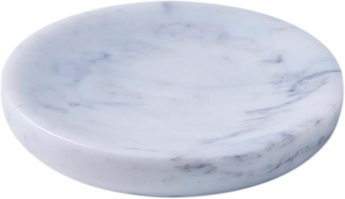 Round Marble Soap Dish, Jewelry Tray, Natural Ring Holder,Nightstand Décor,Stone Soap Dish for Bathroom,Kitchen(Carrara White)
