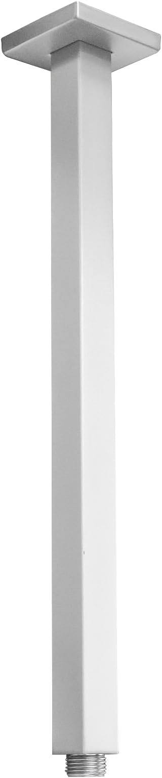 Brushed Nickel Shower Arm with Flange and Teflon Tape for High Ceiling or Fixed Rain Showerhead, Universal Connection 16-inch Square Straight Shower Head Extender Extension Pipe, 304 Stainless Steel