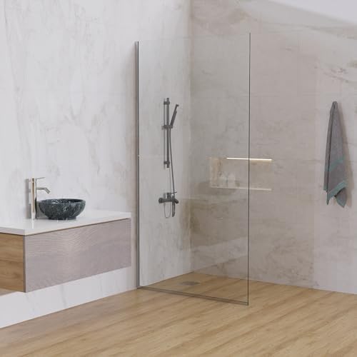 Royalty Fixed Shower Screen - 30" x 60" Frameless 3/8" Clear Tempered Glass Panel with Hardware - Easy Clean Smart Guard Coating - Minimalist Modern Design for Bathroom - Brushed Nickel