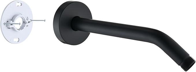 10 Inch Shower Arm with Flange and Stabilizer Bracket, Wall Mounted Shower Pipe Arm 304 Stainless Steel For Fixed Shower Head & Handheld Showerhead, Matte Black