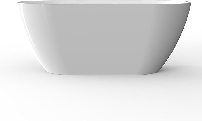 59''Acrylic Freestanding Bathtub Soaking Tub, Free Standing Bath Tub with Double-Walled Insulation, Ergonomic Deep Design, Glossy White, Matte Drain & Black Overflow, cUPC Certified Stand Alone Tub