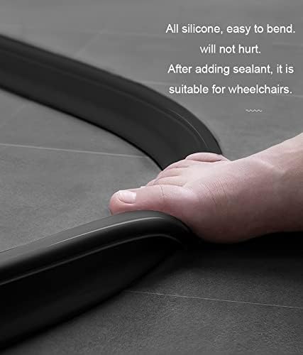 59Inch Collapsible Shower Threshold Water Dam 2" High Shower Barrier Water Stopper 2" Tall Shower Water Guard To Keep Water In Shower Dry And Wet Separation Bathroom Wheelchair Accessible Black