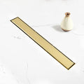 Linear Shower Drain, 18 inch Gold Drain with Tile Insert 2-in-1 Panel, Brushed 304 Stainless Steel Gold Shower Floor Drain, Linear Drain with Hair Strainer and Adjustable Feet