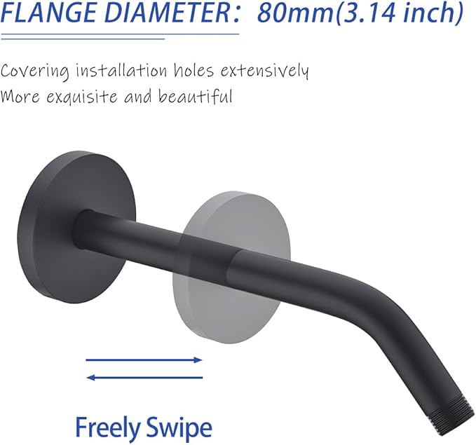 Shower Arm with Flange,Ceiling Mount Replacement Rain Shower Head Straight Arm Ceiling-Mounted For Fixed Shower Head & High Pressure Rain 10 Inch Matte Black,SW-RD91018-10MB.