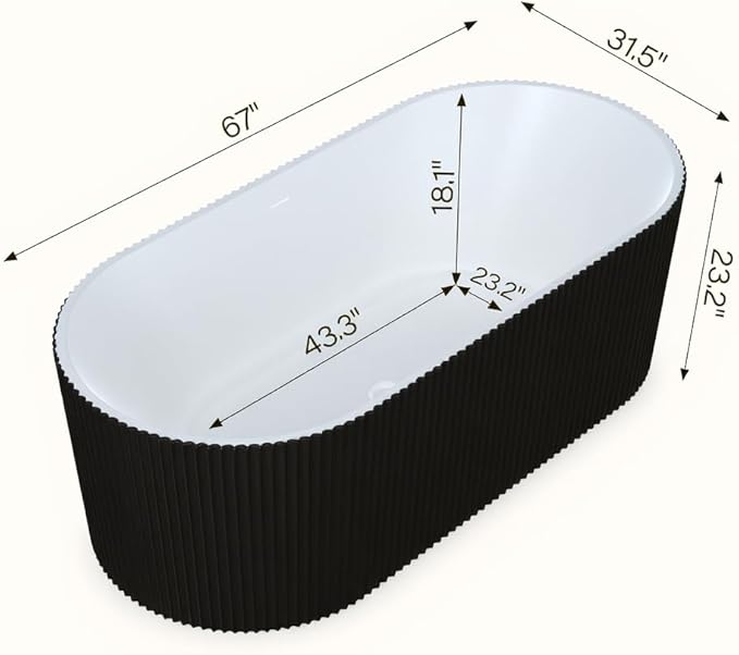 67-in Freestanding Bathtub - Acrylic Soaking Tub with Overflow Drain - CUPC Certified Thickened Design Glossy Black for Bathroom