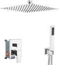 12 Inch Polish Chrome Ceiling Mount Shower System Bathroom Luxury Rain Mixer Shower Combo Set Ceiling Rainfall Shower Head System Faucet Contain Rough-in Valve and Trim Included
