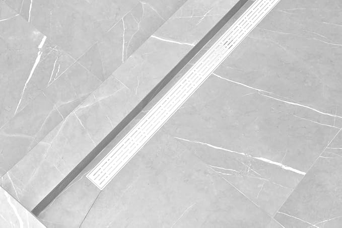 SereneDrains 304 Stainless Steel Linear Shower Drain 60 Inch Matte White Shower Drain Kit Broken Lane for Tile Floor Long Hair Catcher Strainer Grate Cover Bathroom (Matte White, 59 Inch)