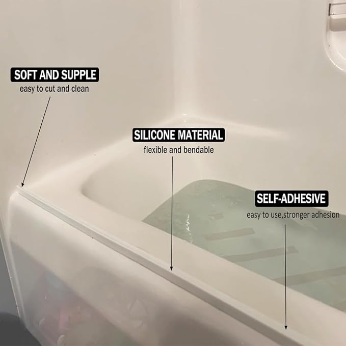 Shower Threshold Water Dam,Self Adhesive Silicone Waterproof Barrier Bathroom and Kitchen Shower Water Stopper Guard for Dry And Wet Separation Caulk Seal Strip Edge Trim(39Inch, Transparent)