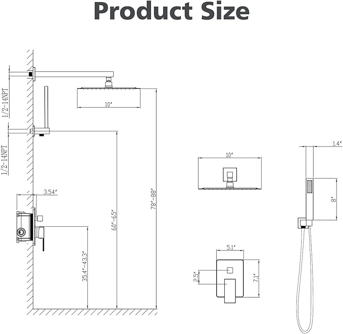 Gabrylly Gold Shower System, High-Pressure 10" Stainless Steel Rain Showerhead with handheld Spray Combo, Rainfall Shower Faucet Set Complete, 2 Way Valve Included, Brushed Gold