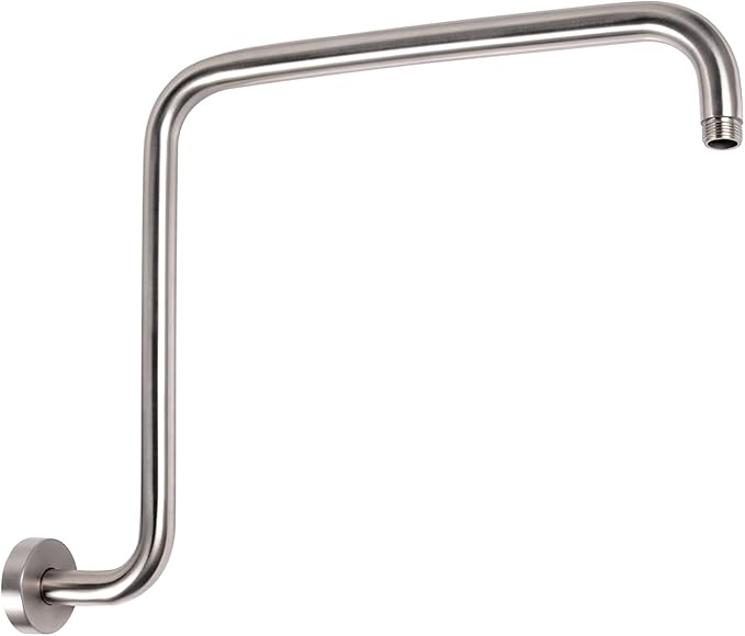PHASAT S Shaped Shower Arm, 16.65 Inches High Rise Shower Arm with Flange,Shower Head Extension Arm Replacement,Shower Arm Extension Brushed Nickel,PU9L02