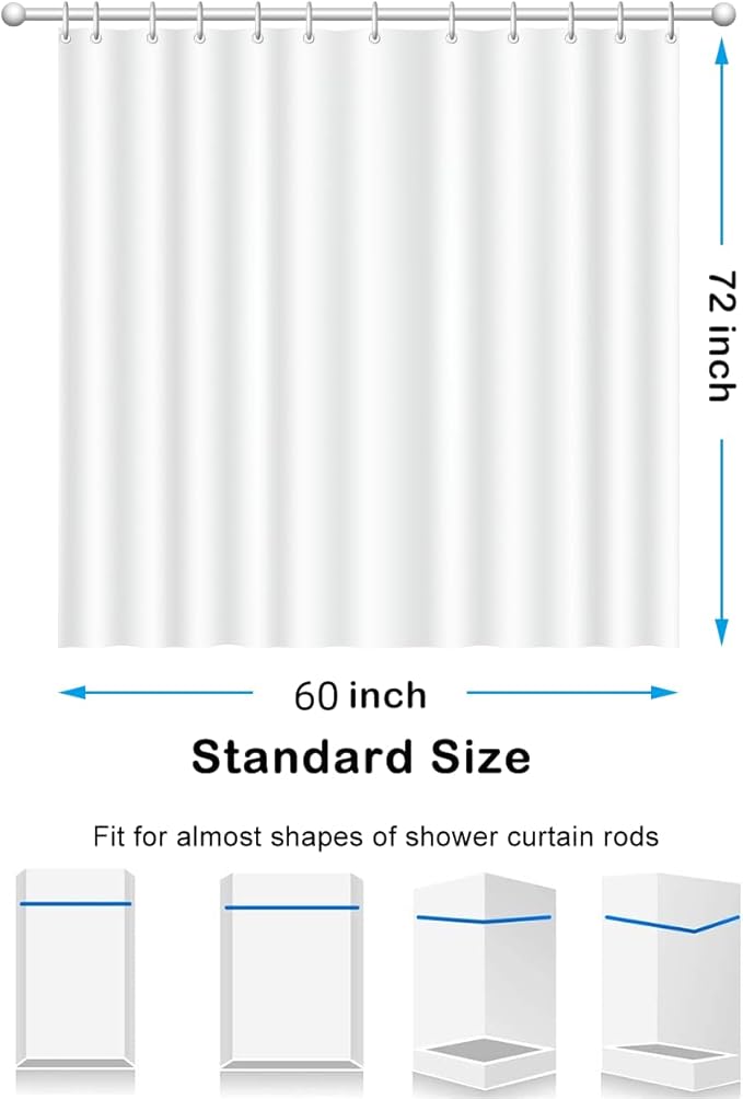 Liner Shower Curtain Stall 60 x 72 inch Plastic Shower Liner Washable Inside Shower Curtain Liner PEVA Shower Curtains for Bathroom with Magnets and Rustproof Metal Grommet Holes