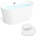 FerdY Shangri-La 47" Acrylic Freestanding Bathtub with Headrest, Small Classic Oval Shape Acrylic Soaking Bathtub with Matte Black Drain & Overflow& Bathtub Pillow, cUPC Certified