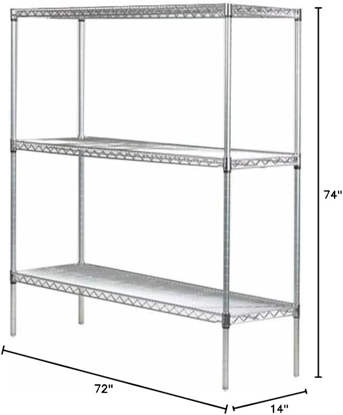 Omega 14" Deep x 72" Wide x 74" High 3 Tier Chrome Starter Shelving Unit
