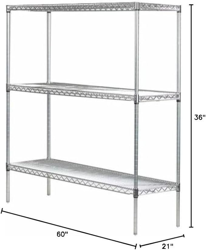 Omega 21" Deep x 60" Wide x 36" High 3 Tier Chrome Starter Shelving Unit