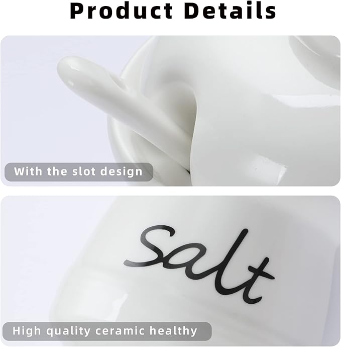 ONTUBE Ceramic Salt Bowl with Lid and Spoon 12oz (White)