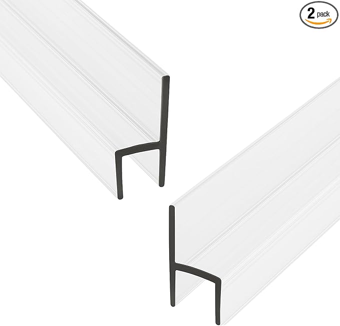 Frameless Shower Door Side Seal Strip H-Type 180 Degree 72'' Length, Clear (2, 1/2'' Glass)