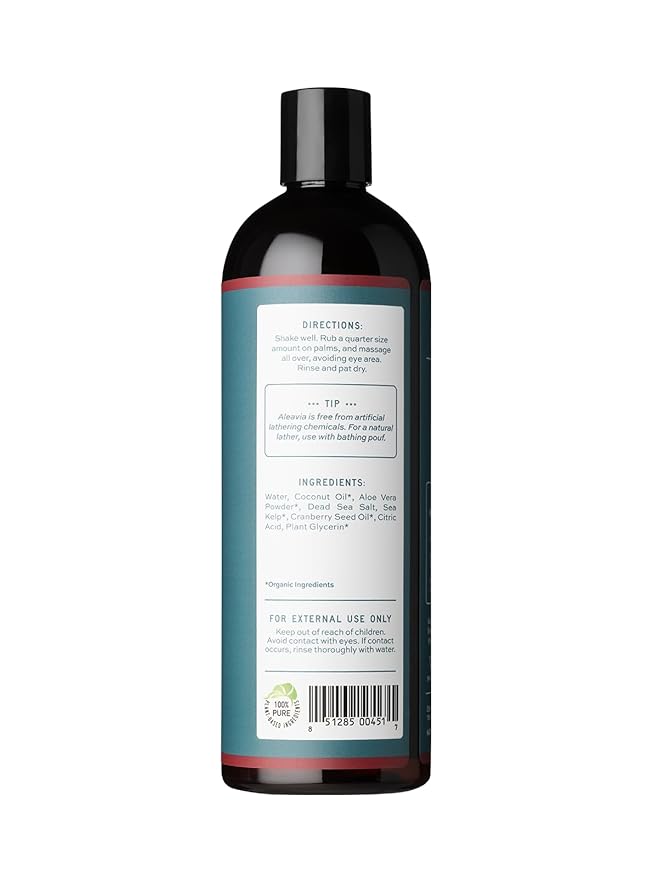 Aleavia Body Cleanse – Organic & All-Natural Prebiotic Body Wash with Pure Essential Oils – Cranberry Scent – Nourish Your Skin Microbiome – 16 Oz.