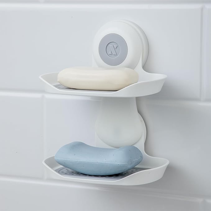 SlipX Solutions Double Soap Saver, Strong Hold Suction Cup Soap Holder, Must Have Universal Kitchen & Bathroom Shower Accessories, No Drilling, No Tools, Rust-Proof, Removable, White