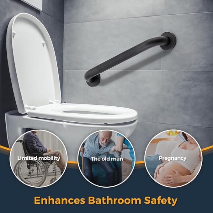 Grab Bars for Shower, 2 Pack 20-Inch Anti Slip Shower Handles for Elderly, Safety Shower Grab Bar, Stainless Steel Handicap Grab Bars for Bathroom (Black 1" Diameter)