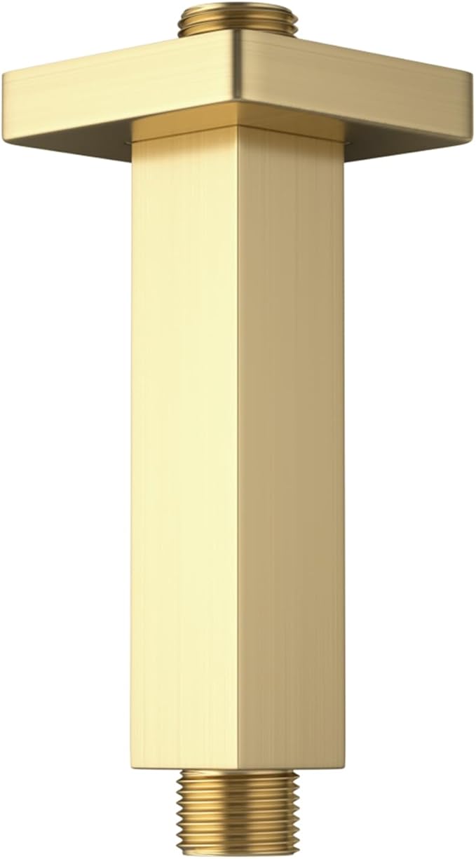 Brushed Gold Shower Arm with Flange 4 inch Square Shower Head Extension Arm for Fixed Showerheads and Handheld Showerheads, KATAIS