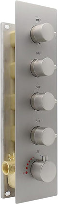 HOMEDEC Modern Solid Brass Concealed 4-Function Thermostatic Shower Diverter Mixer Valve Brushed Nickel, Can Run Simultaneously, Flows Can Be Controlled