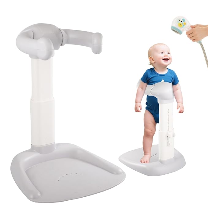 FAHKNS Baby Shower Stand Adjustable 9 Level Position Bath Shower Standing Support, Anti-Slip Toddler Shower Standing Support for Infants 8-36 Months