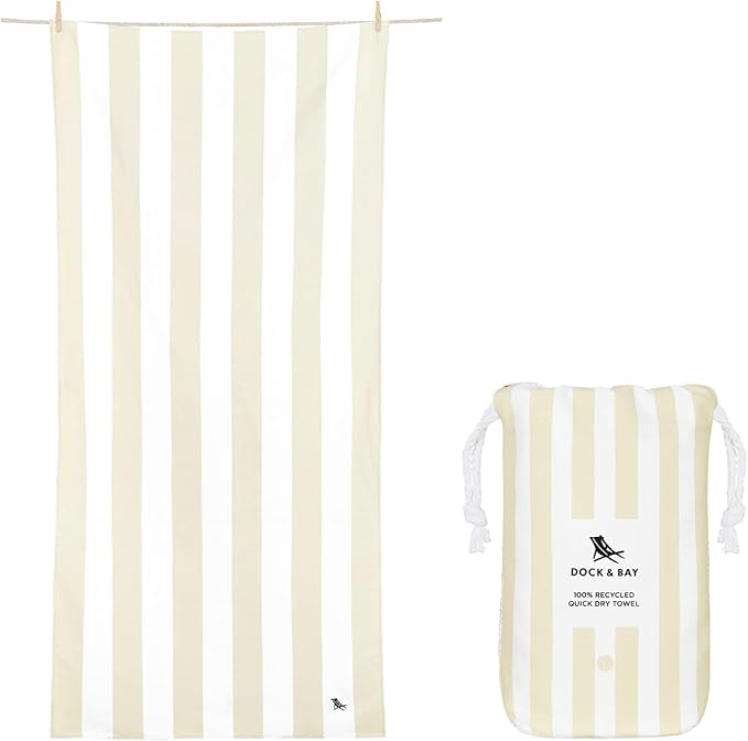 Dock & Bay Beach Towel - Quick Dry, Sand Free - Compact, Lightweight - 100% Recycled - Includes Bag - Cabana Light - Bora Bora Beige - Extra Large (200x90cm, 78x35)